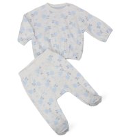 J13803: Baby Boys Stork Ribbed AOP Top & Footed Pant Outfit (0-6 Months)